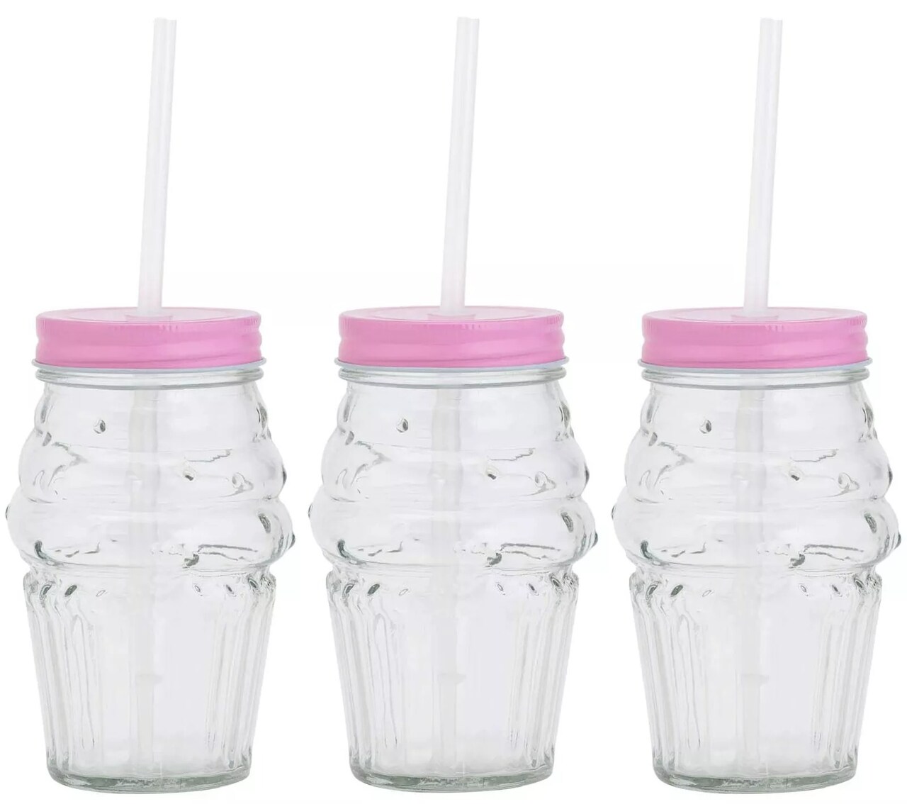 Amici Home Ice Cream Mason Jar Set of 3, Glass Drinking Jar, 16 Ounce - Pink